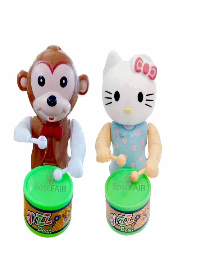 ROSEFAIR Musical Drummer Dancing Sound Toy for Babies, Educational Toddler Toy with Action Drum Baby Toys for Kids (Chock Monk- Blue KITTY-003) - Image 1